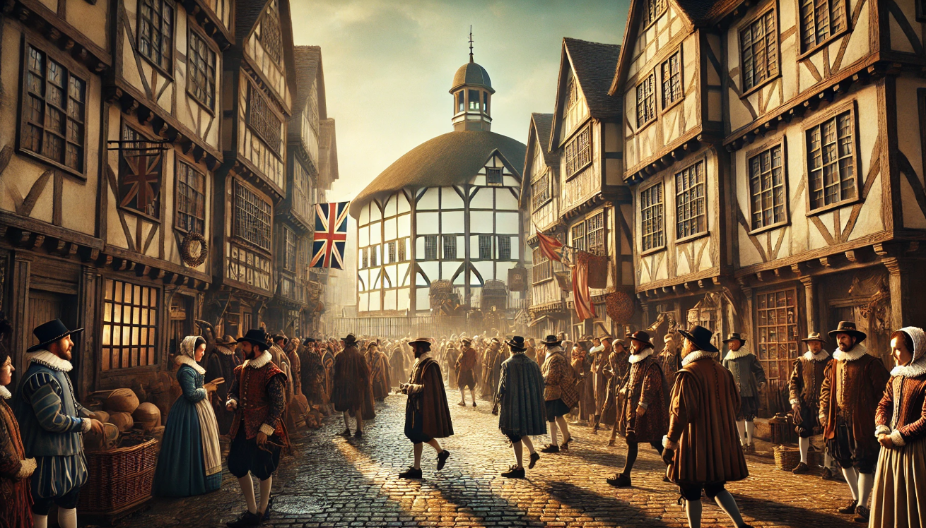 Elizabethan London bustling streets

