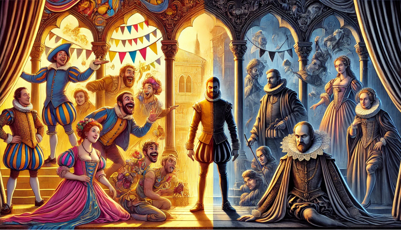 Comedy and tragedy contrasted visually

