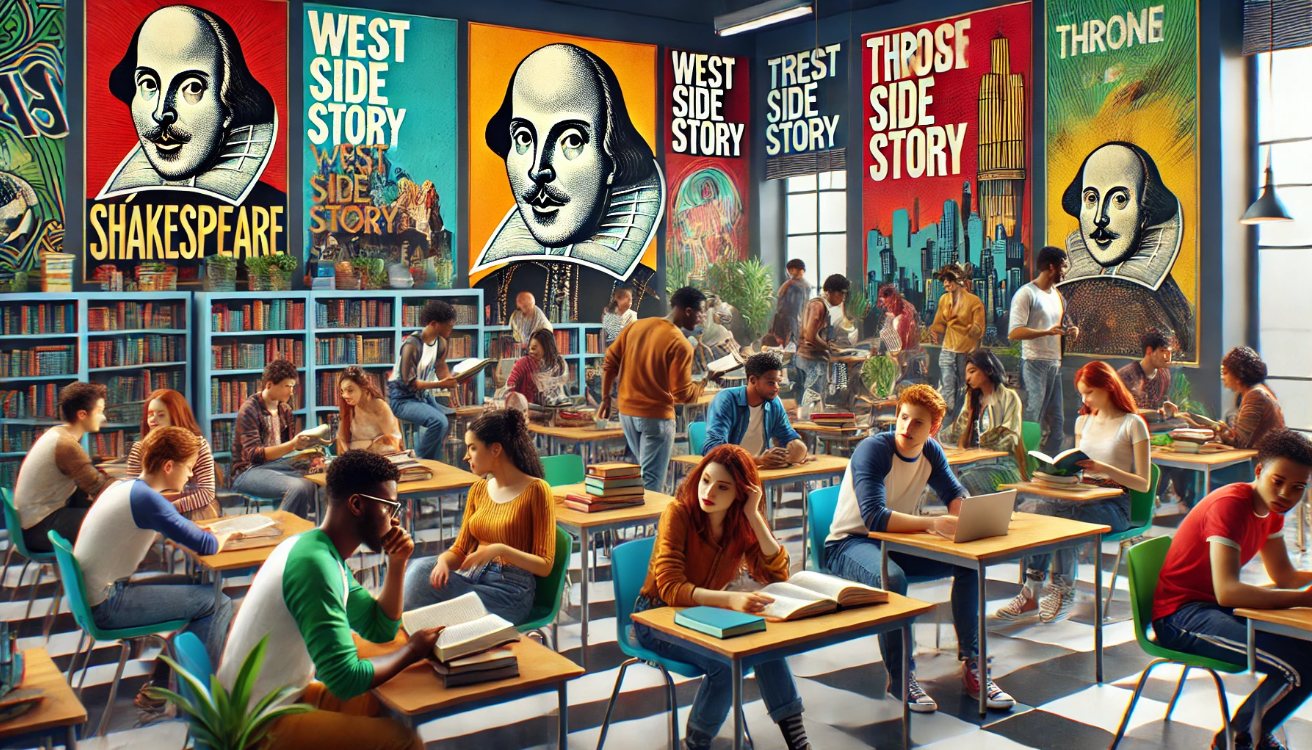 Modern students studying Shakespeare


