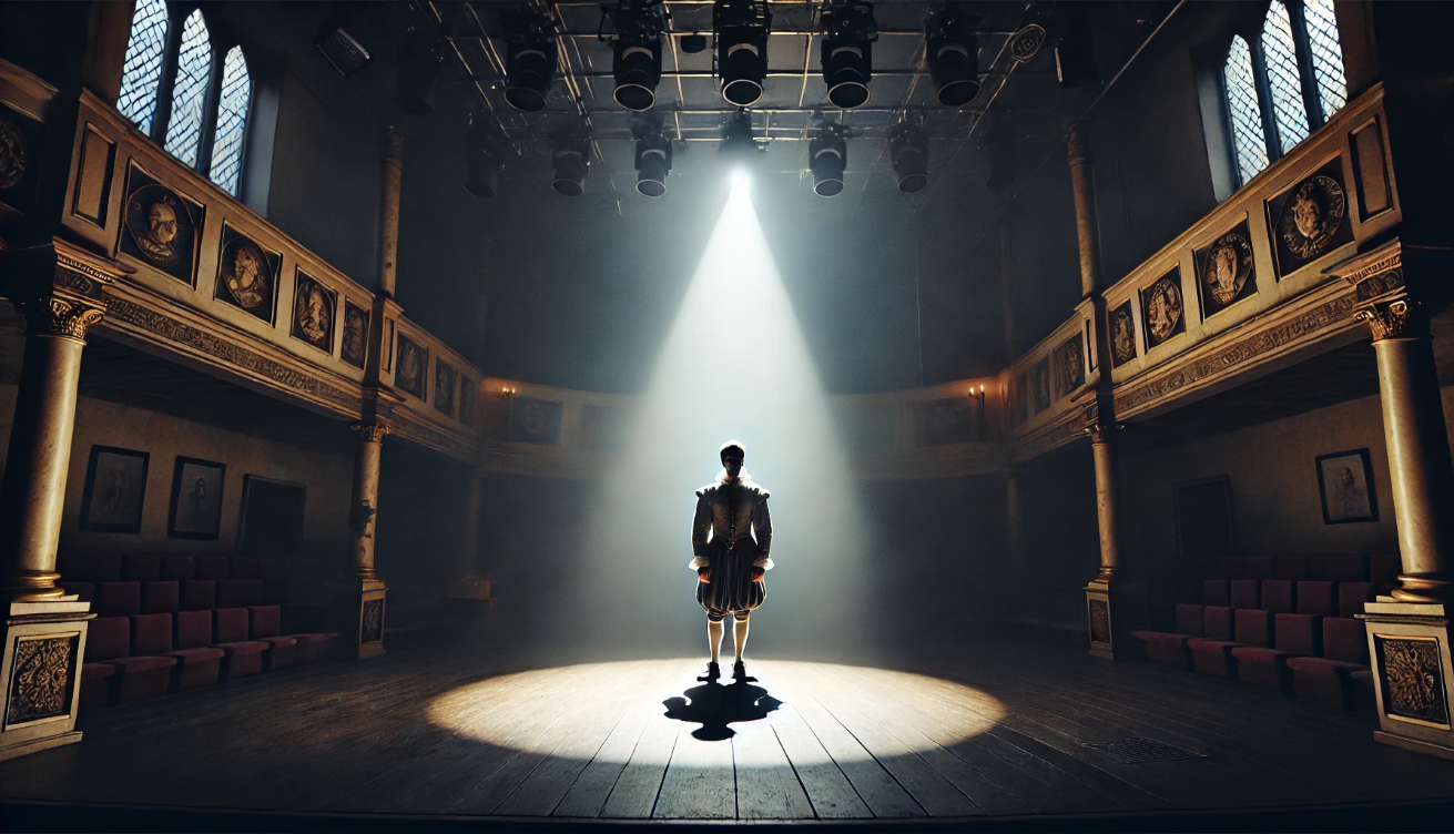 Solitary actor delivers soliloquy.

