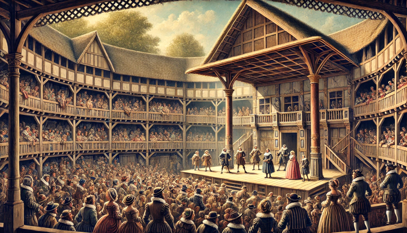 Lively Globe Theatre performance.


