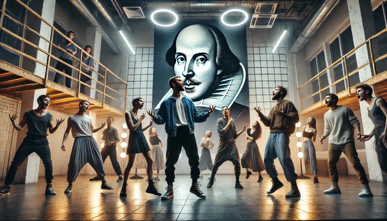 Modern Shakespeare rehearsal scene 