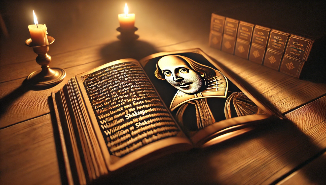 Glowing Shakespeare silhouette book 