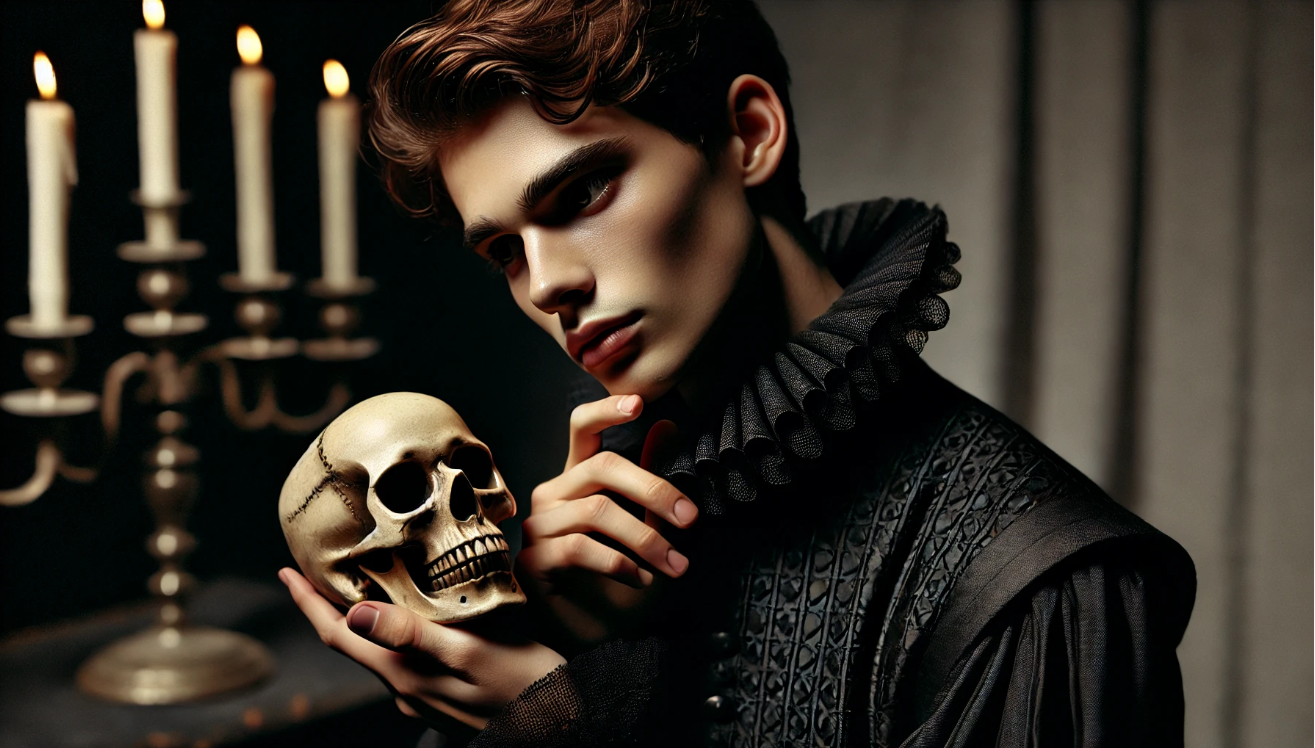 Melancholic prince holding skull 