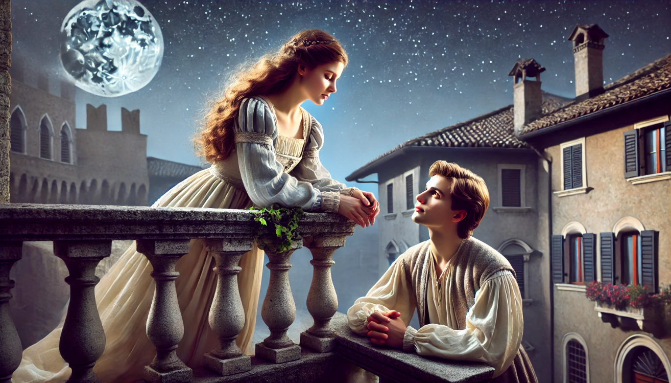 Renaissance lovers under moonlight 