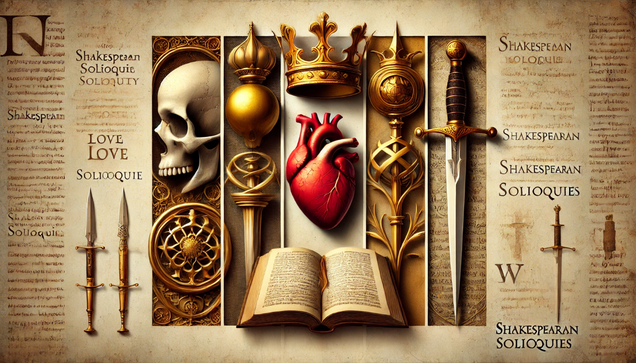 Shakespearean themes symbolic collage


