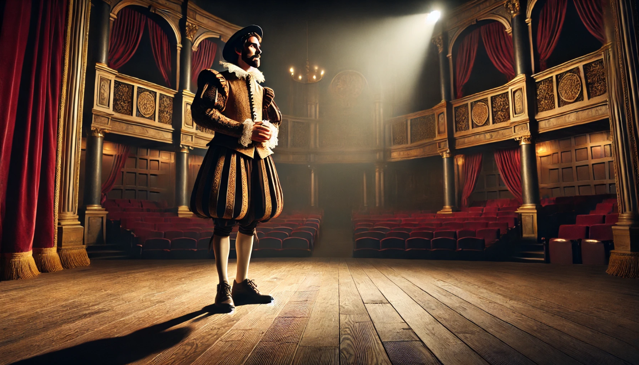 Shakespearean actor delivering soliloquy

