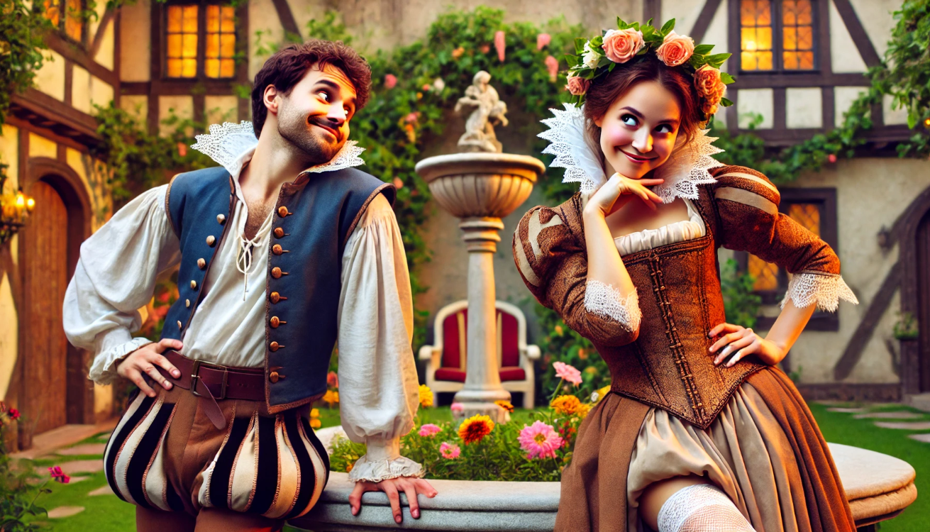 Disguised woman observes nobleman

