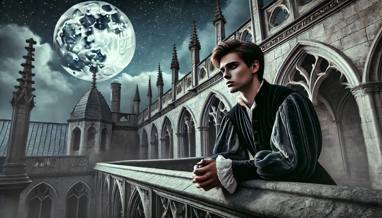 Brooding nobleman beneath moonlight 