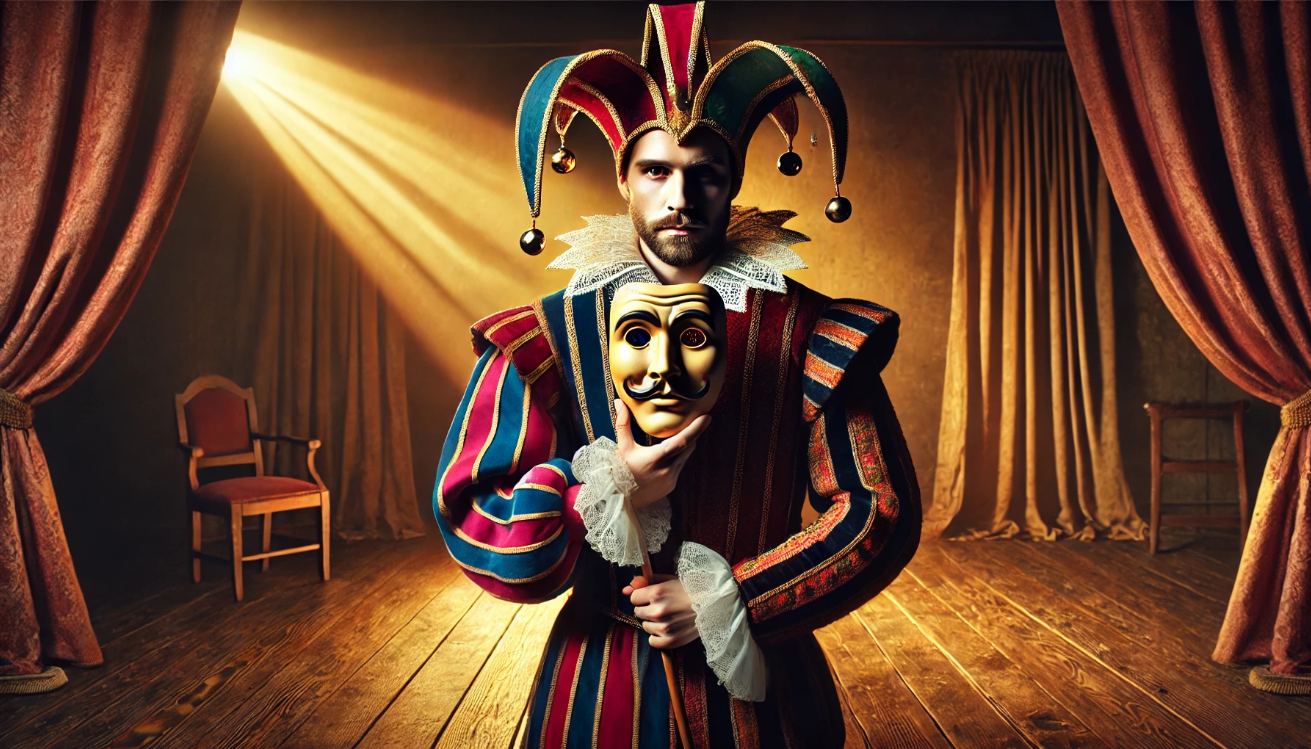 Shakespearean jester with mask 