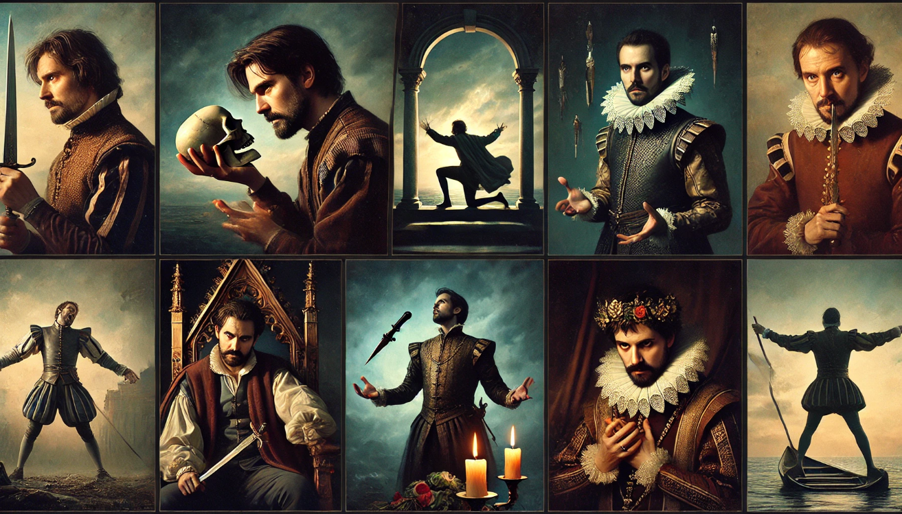 Shakespearean dramatic scene collage 