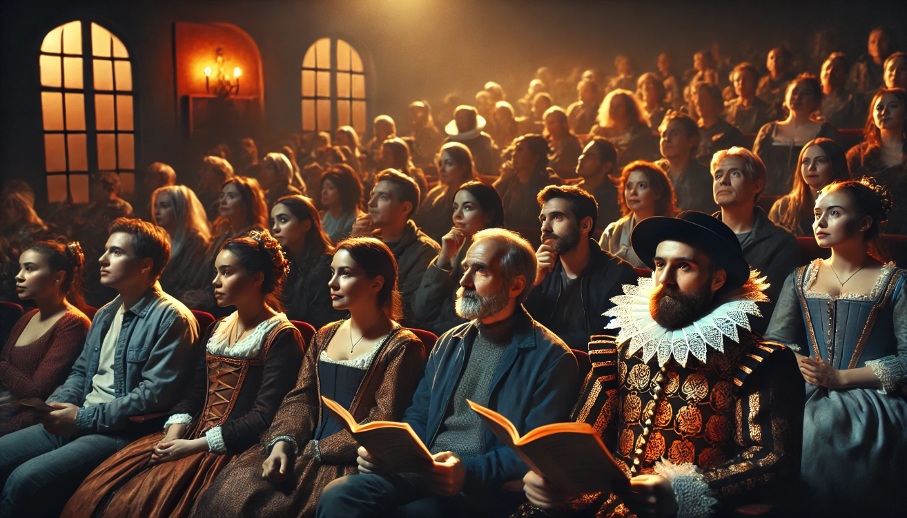 "Engaged audience watching Shakespeare" 