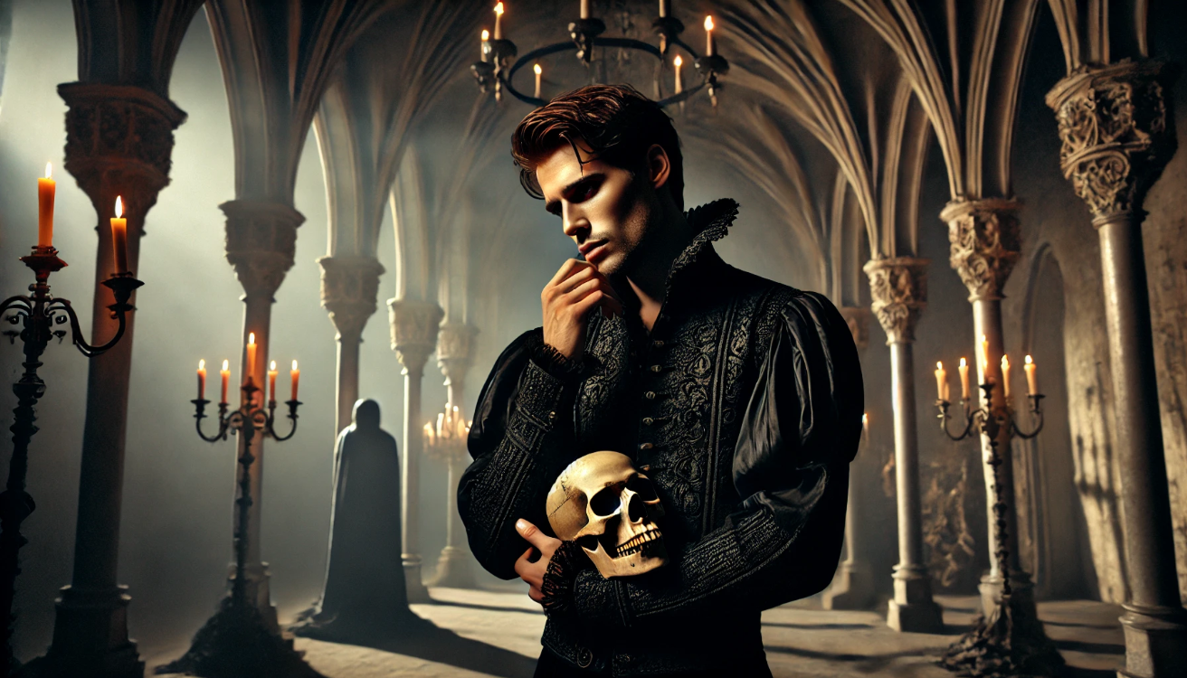 Hamlet holding skull contemplatively

