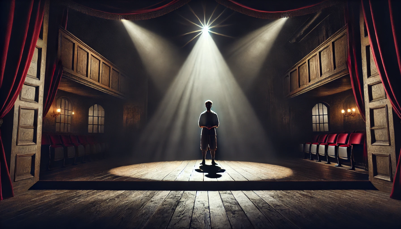 Solitary actor spotlight performance

