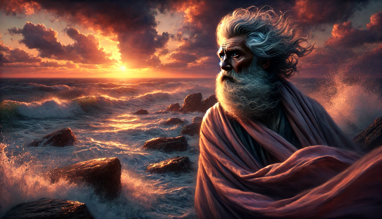 Elderly man at sunset 