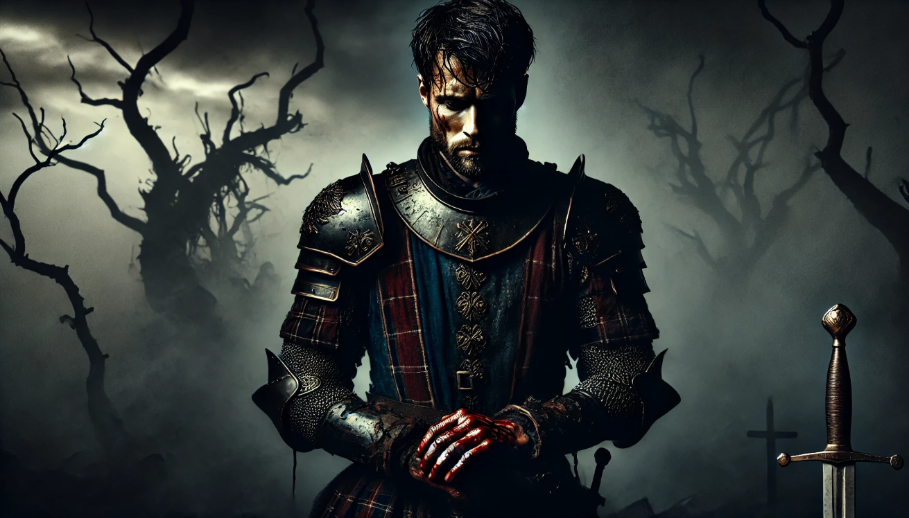 Macbeth alone, bloodied, conflicted. 