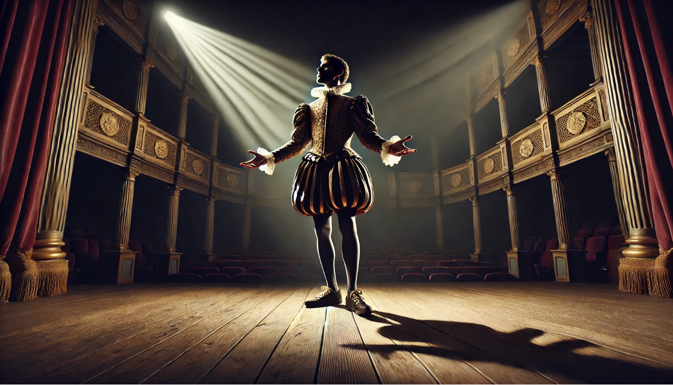  Dramatic Shakespearean stage soliloquy.