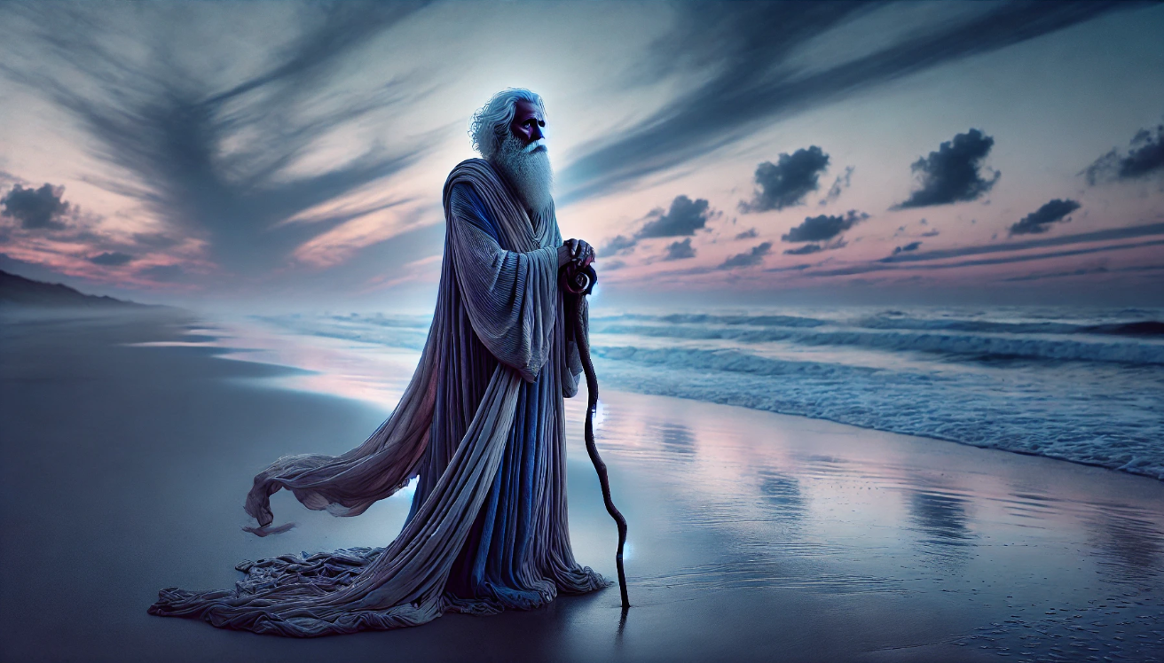 "Wistful magician at sea"