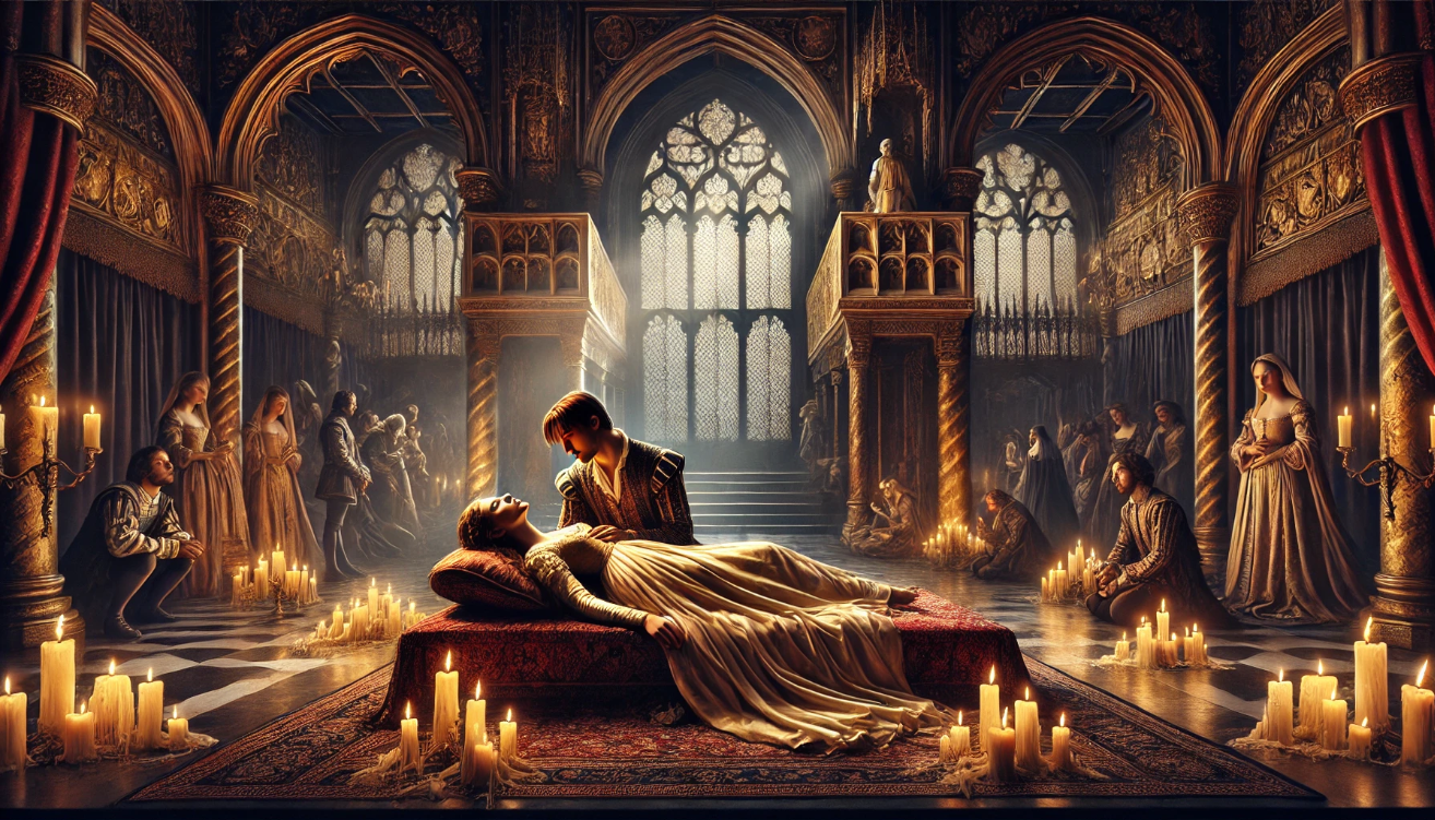 Romeo mourns motionless Juliet.