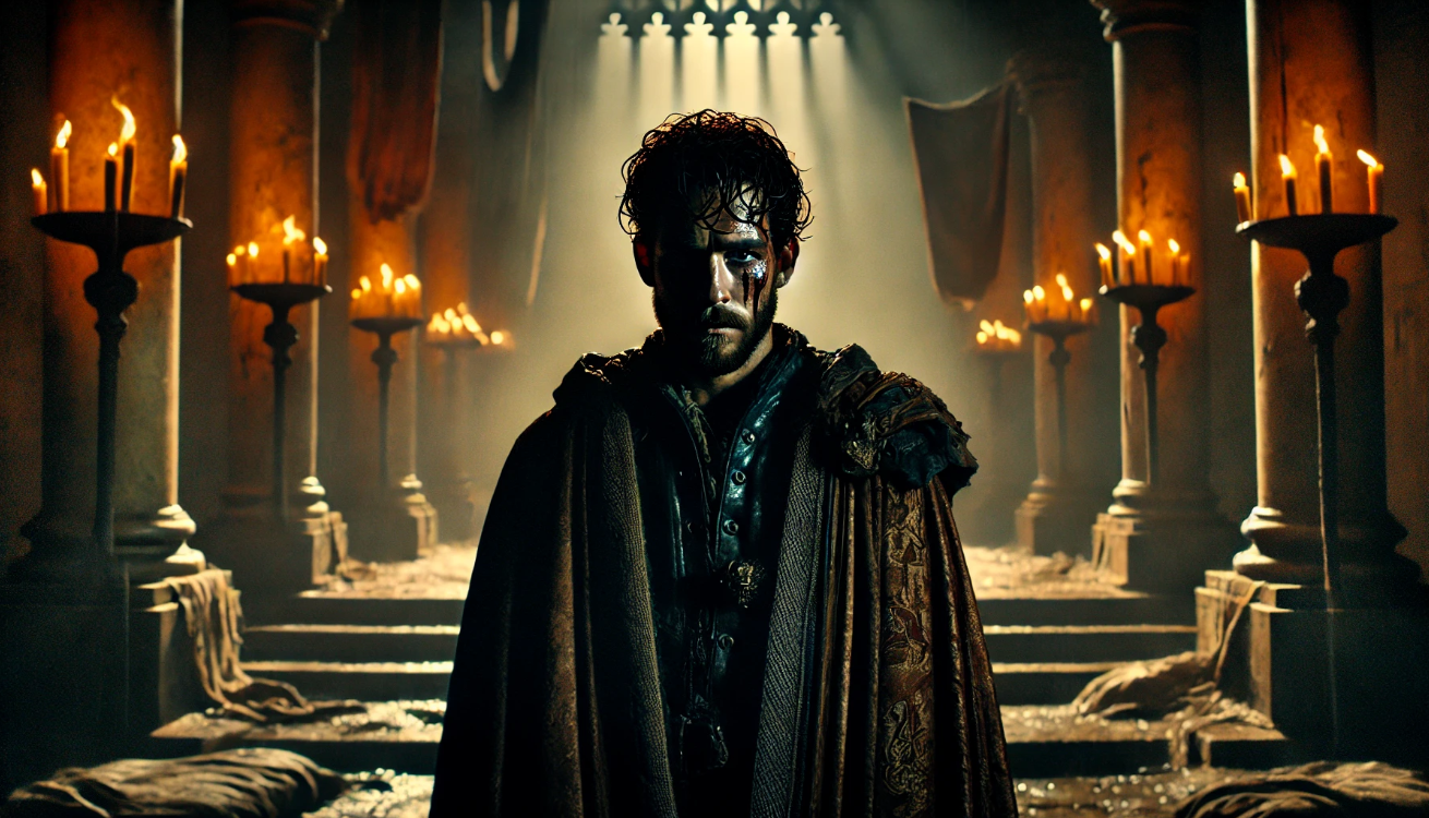 Macbeth alone, throne decaying.