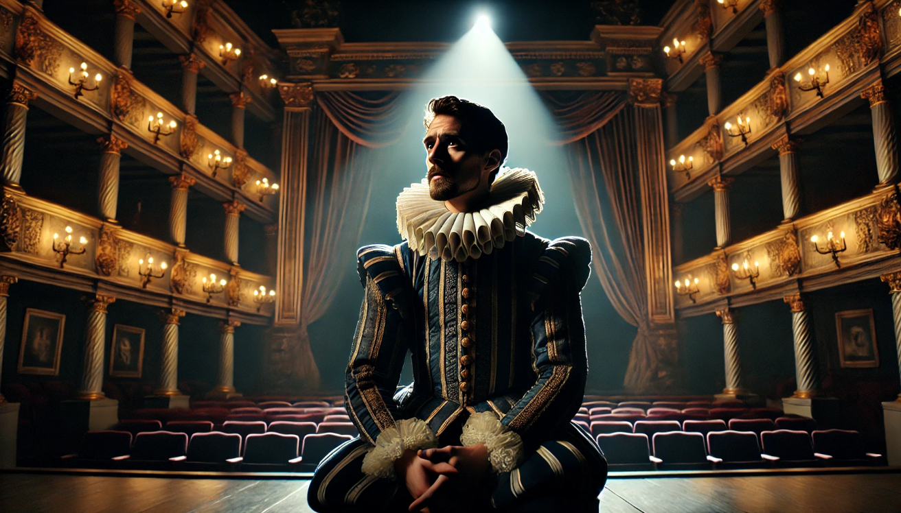 Solitary actor delivering monologue