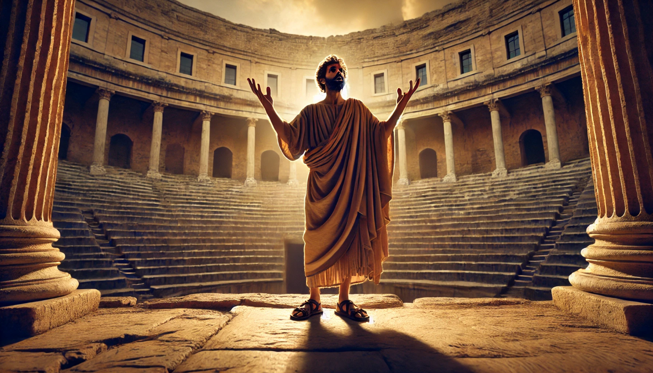 "Ancient actor in amphitheater"