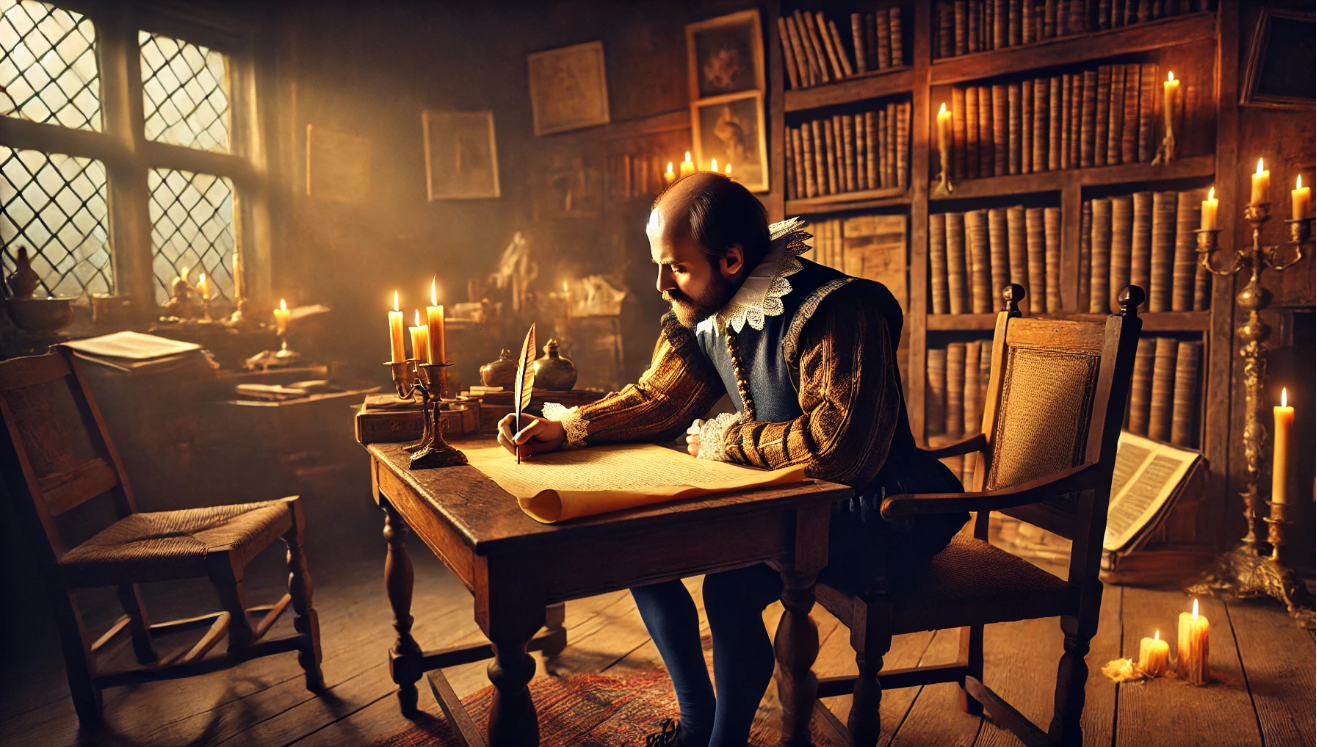 "Shakespeare writing by candlelight"

