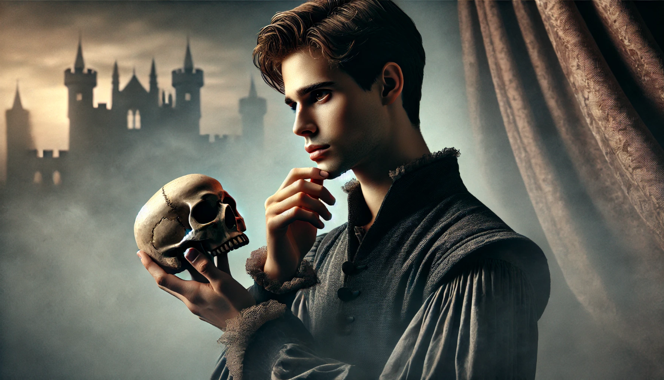 Hamlet holding a skull. 
