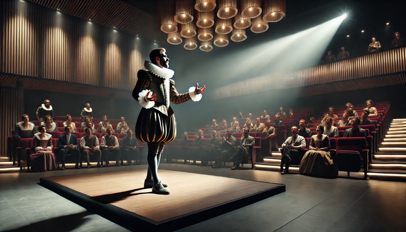 Shakespearean actor captivates audience.