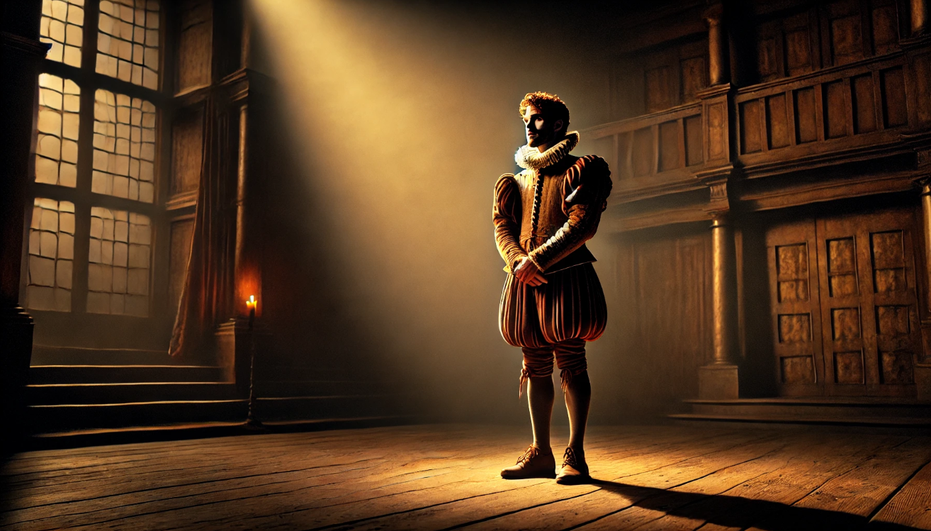 Lone actor spotlit monologue.