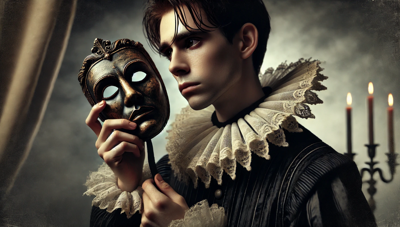 Prince contemplates antique mask.