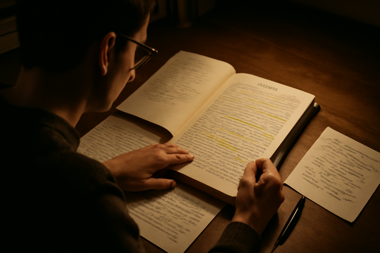 Student or scholar studying an open book on Macbeth’s soliloquies