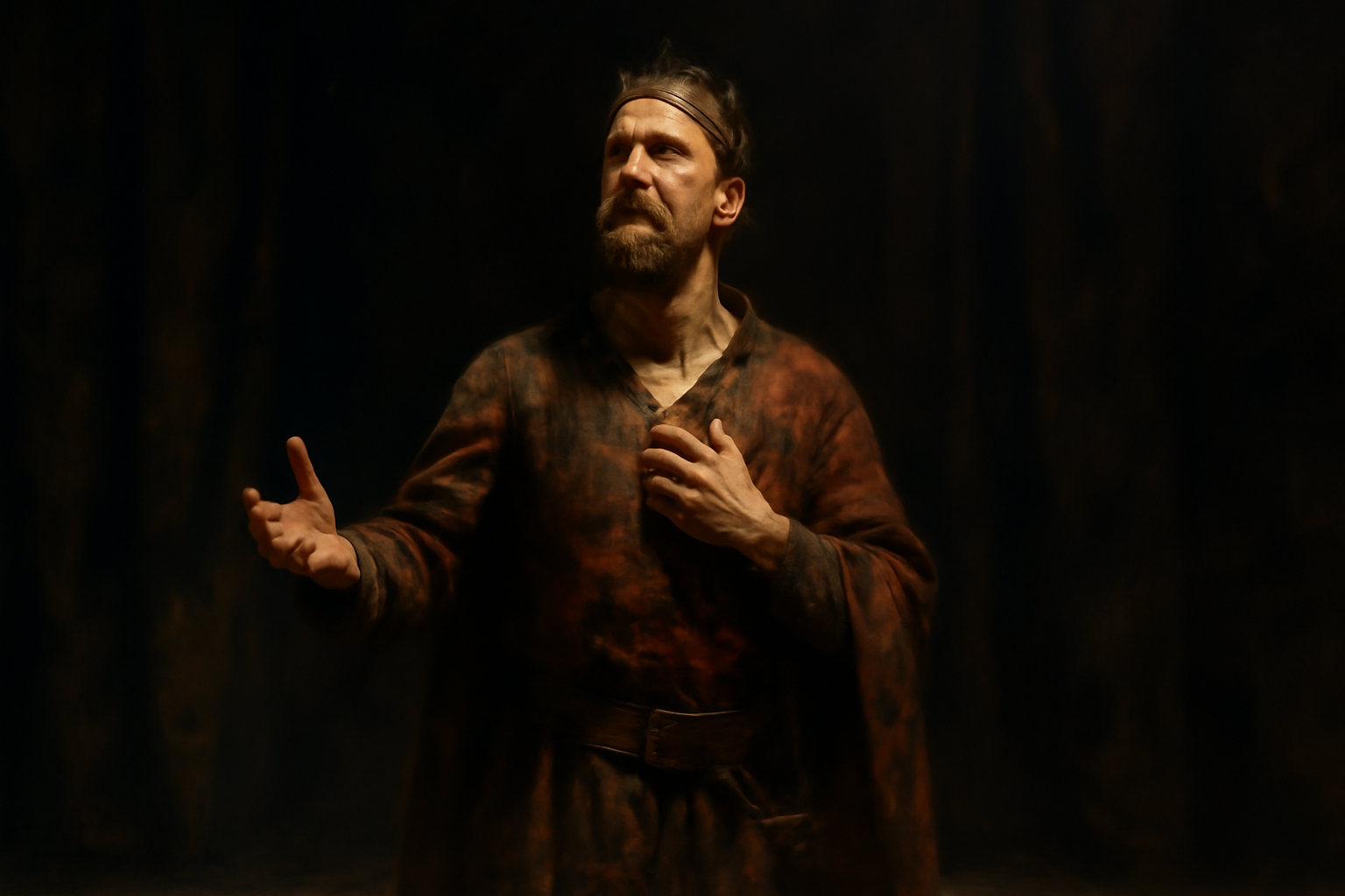 A dramatic oil painting of Macbeth from Shakespeare’s play