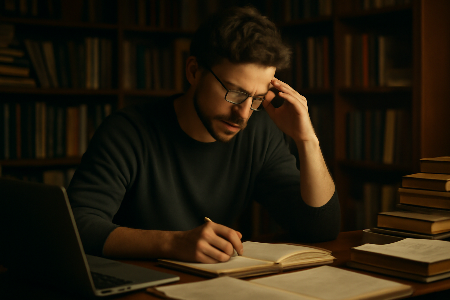 Modern writer in a cozy study