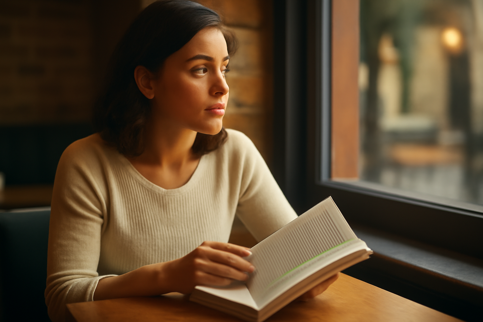 Young woman sitting in a cozy café