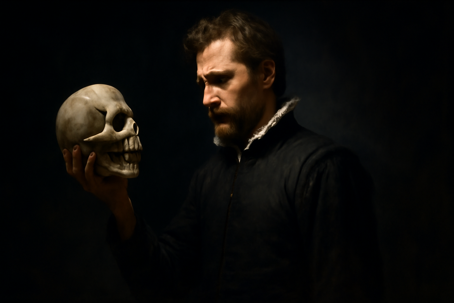 Digital painting of an actor portraying Hamlet