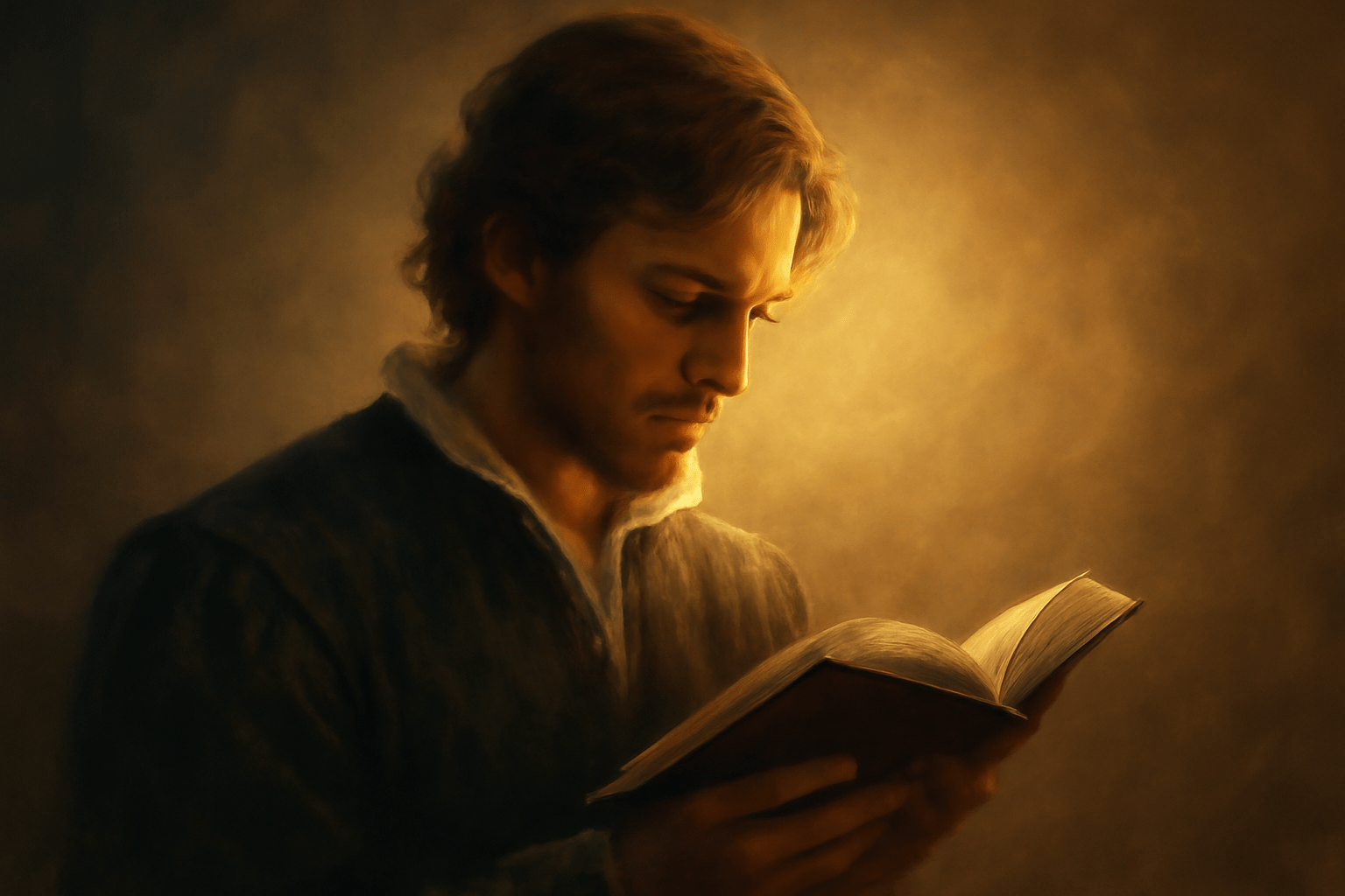 A close-up portrait of a Shakespearean character