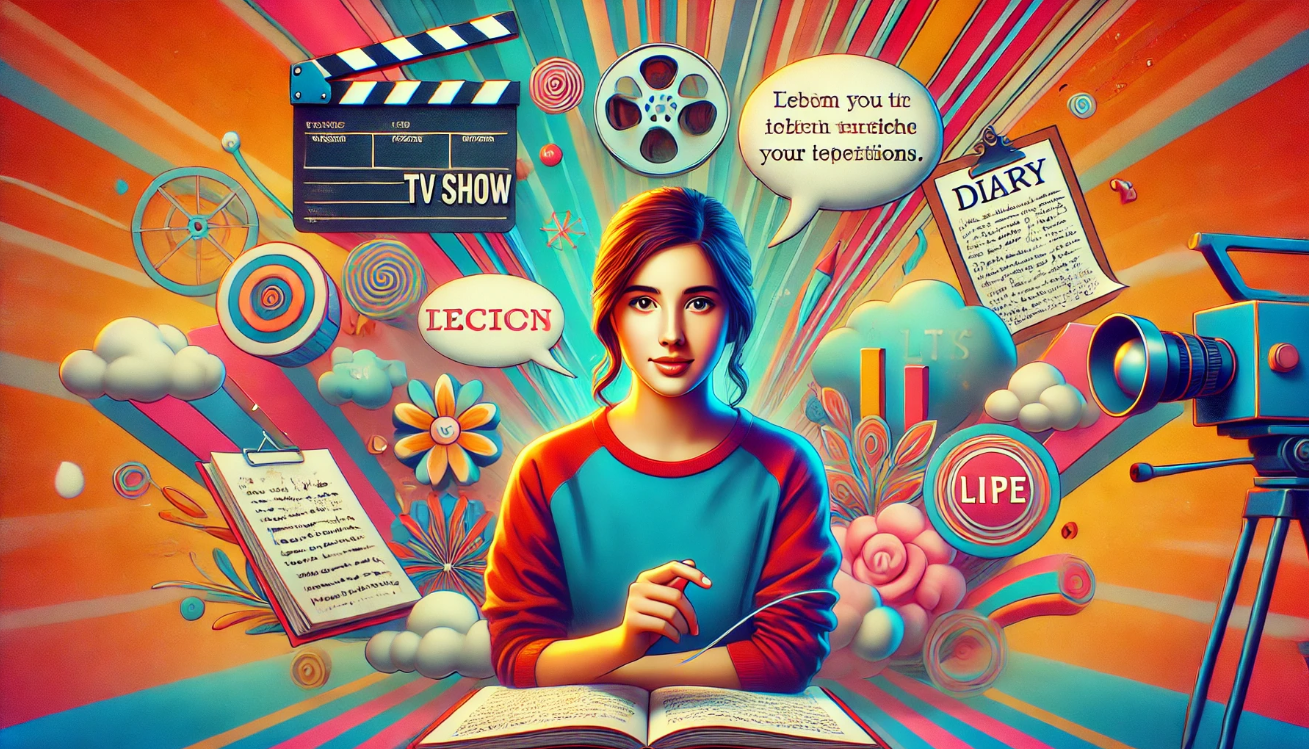 Vibrant illustration of a TV character speaking directly to the viewer with a speech bubble