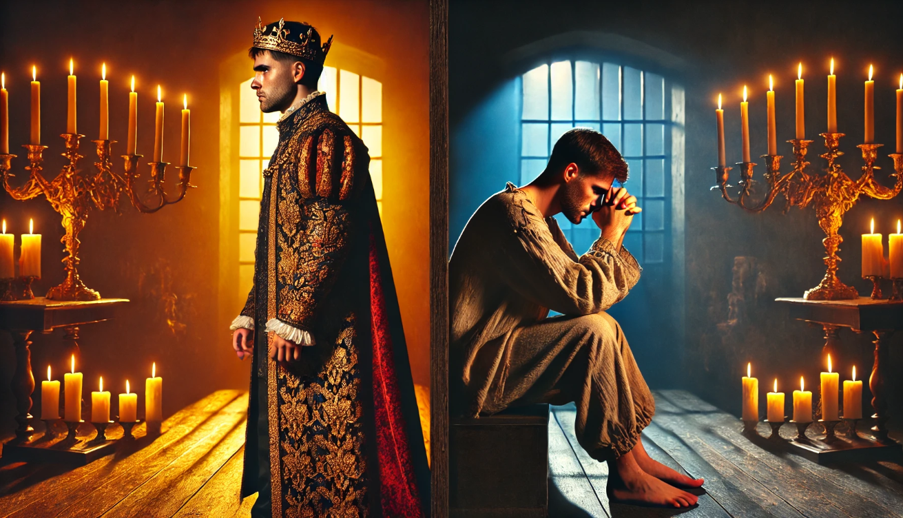 A split-screen image showing a man in two contrasting states