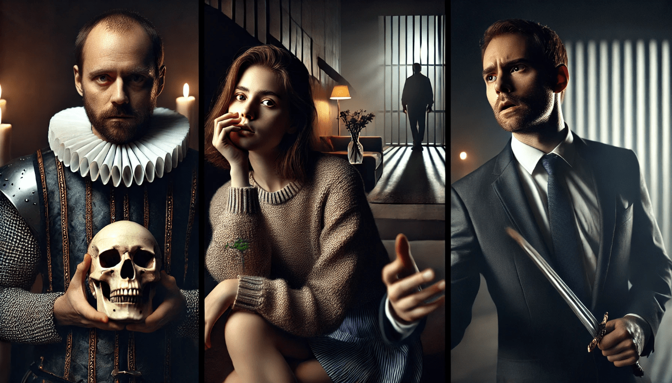 A collage image featuring three characters expressing raw emotion: on the left