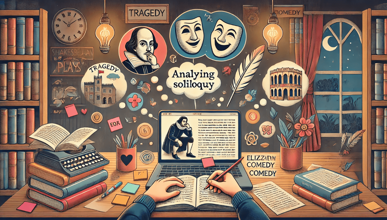 An educational-style illustration showing a student sitting at a cozy desk