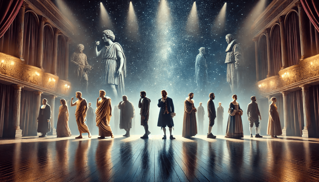 A dramatic stage fades seamlessly into a starry night sky, symbolizing the boundless nature of imagination.