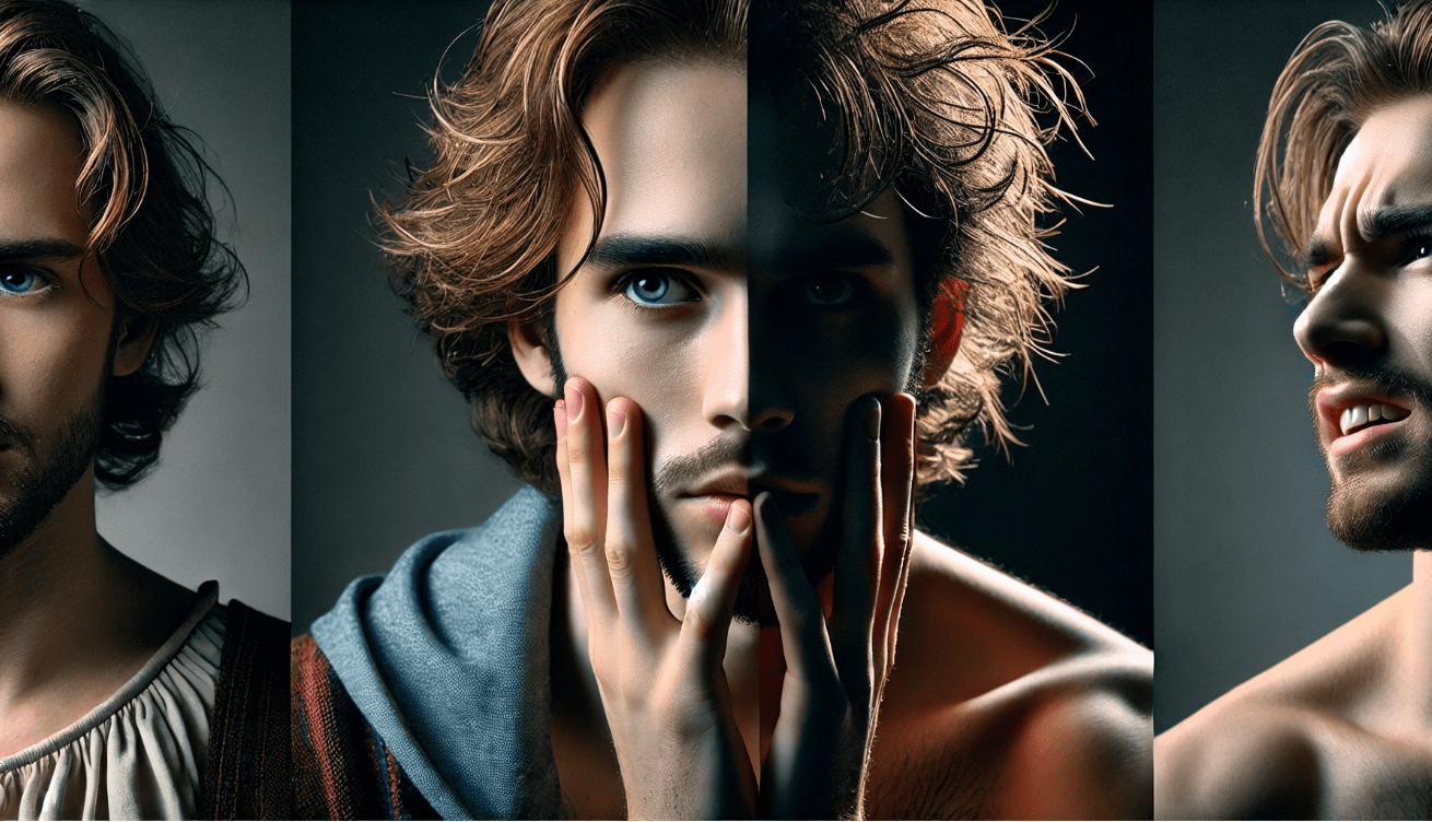Character transformation in Shakespeare’s play, illustrating the psychological journey through soliloquy. 