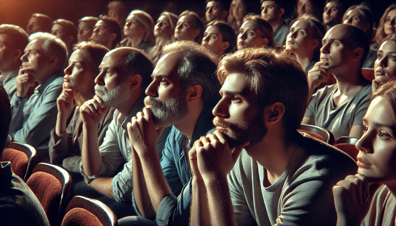 Audience deeply engaged with a Shakespearean soliloquy, showing emotional connection and empathy.
