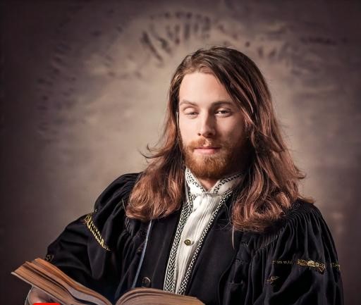 Man in historical attire reading