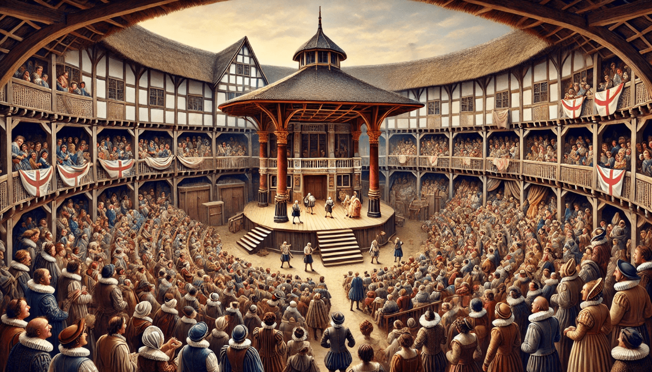 Globe Theatre performance scene 
