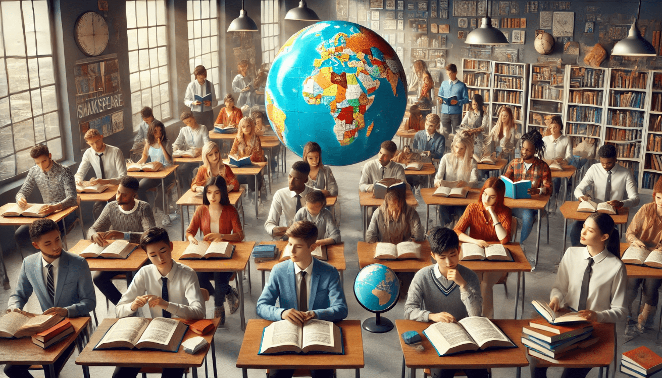 Diverse students studying Shakespeare