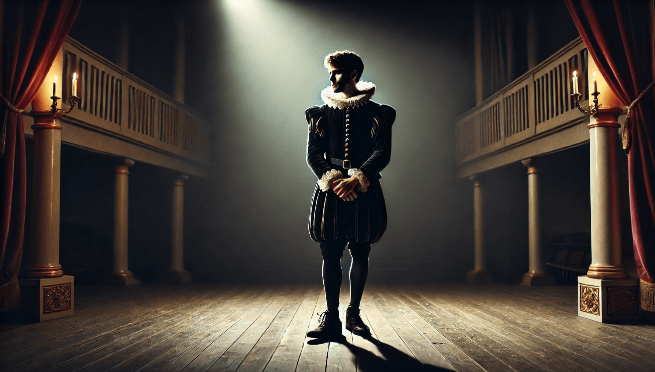 Thoughtful Shakespearean stage performance 