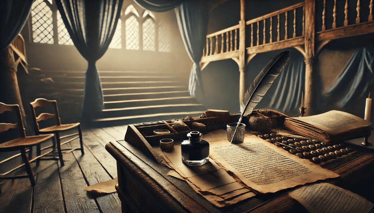 Ancient desk, Shakespearean stage 