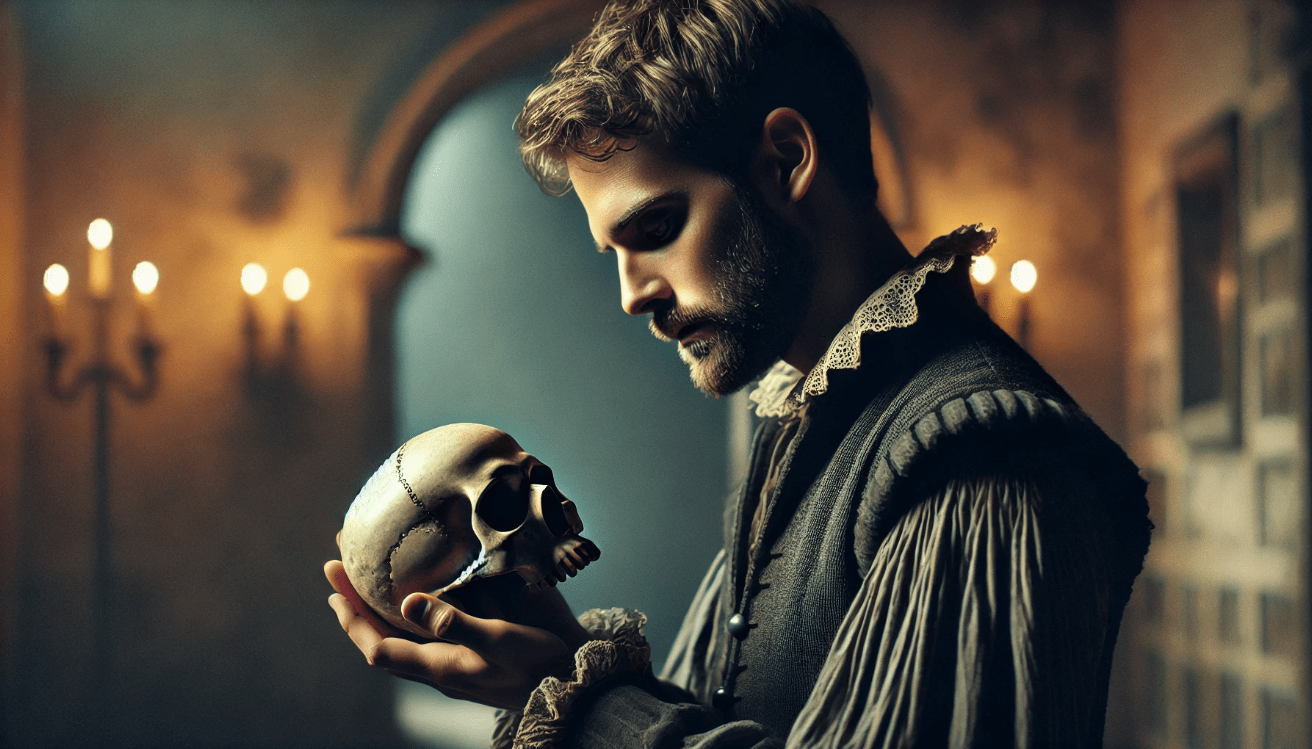 Hamlet holding skull contemplatively